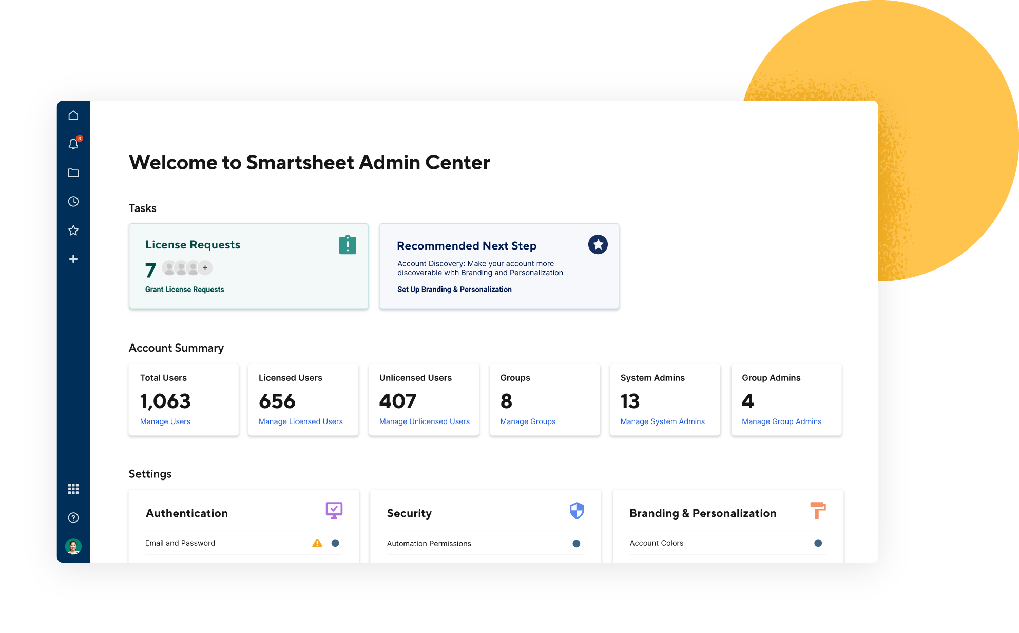 IT admin center in Smartsheet